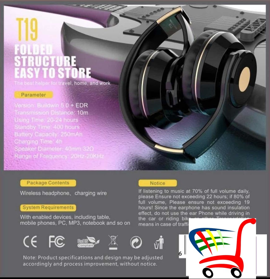 Bezicne Slusalice Rasklopljive -T-19 U Vise Boja -