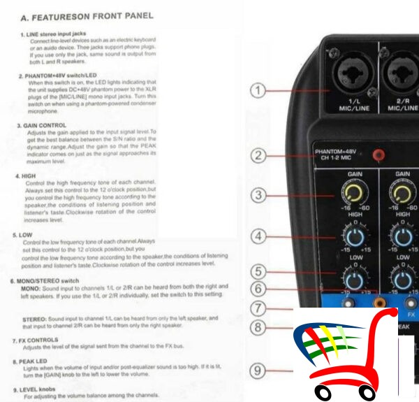 Cetvorokanalna Mikseta Usb Sa Pojacalom Za Mikrofonon -