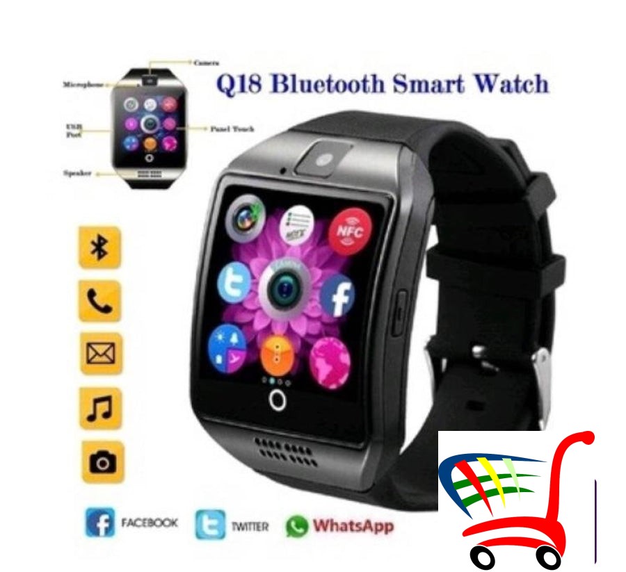 Pametni Sat Q18 Smart Watch Crni Telefon Sim Kamera -