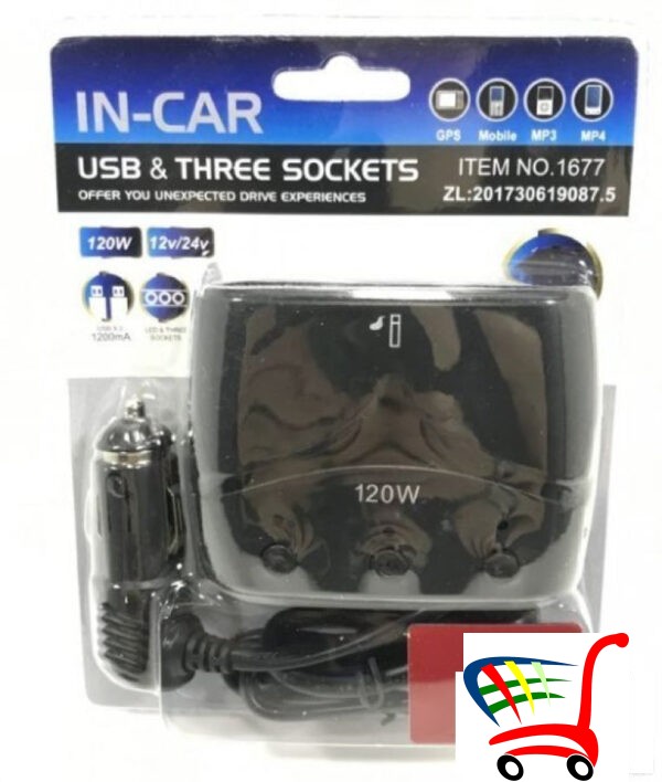 Uticnice Za Auto 3 + 2 Usb Ulaza-Uticnice-Uticnica-Usb-Usb -