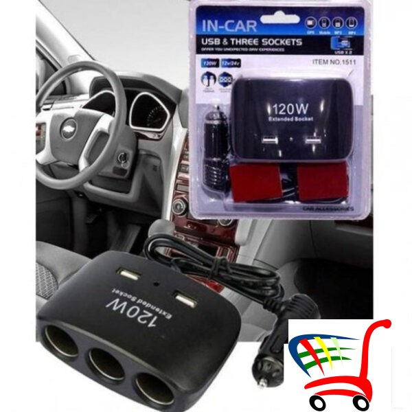 Uticnice Za Auto 3 + 2 Usb Ulaza-Uticnice-Uticnica-Usb-Usb -