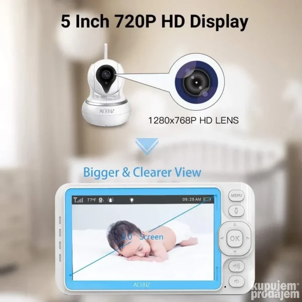 Bebi monitor HD kamera rotirajuca za bebe Acenz Baby 5 inch - Bebi monitor HD kamera rotirajuca za bebe Acenz Baby 5 inch - Image 4